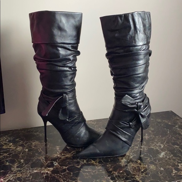Black Leather Boots with skinny Metal Heel Size 37 - Picture 2 of 10